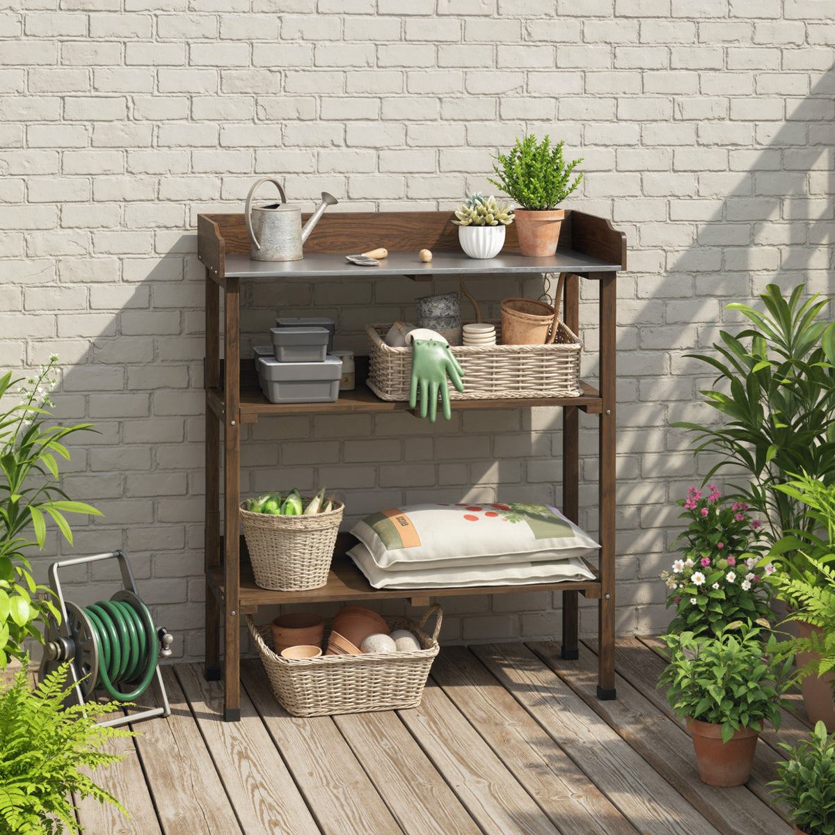 Mesa De Plantación Outsunny Madera De Abeto Carbonizado 76x37x89 Cm_3
