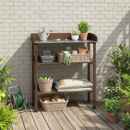 Mesa De Plantación Outsunny Madera De Abeto Carbonizado 76x37x89 Cm_3
