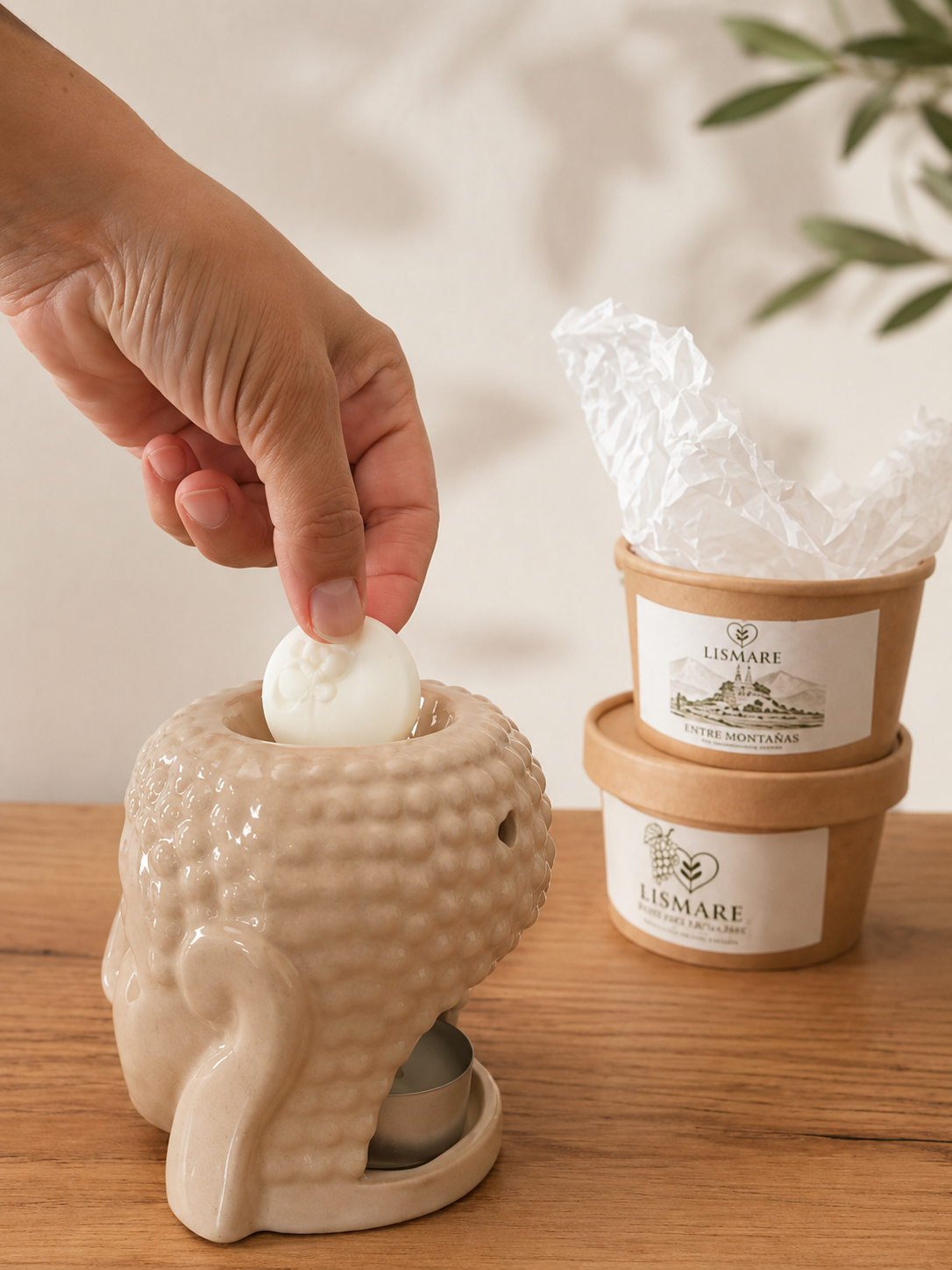 Pack aromático natural con quemador Buda – Wax Melts de soja, romero, tomillo y pino + 6 velas de té – Lismare_2
