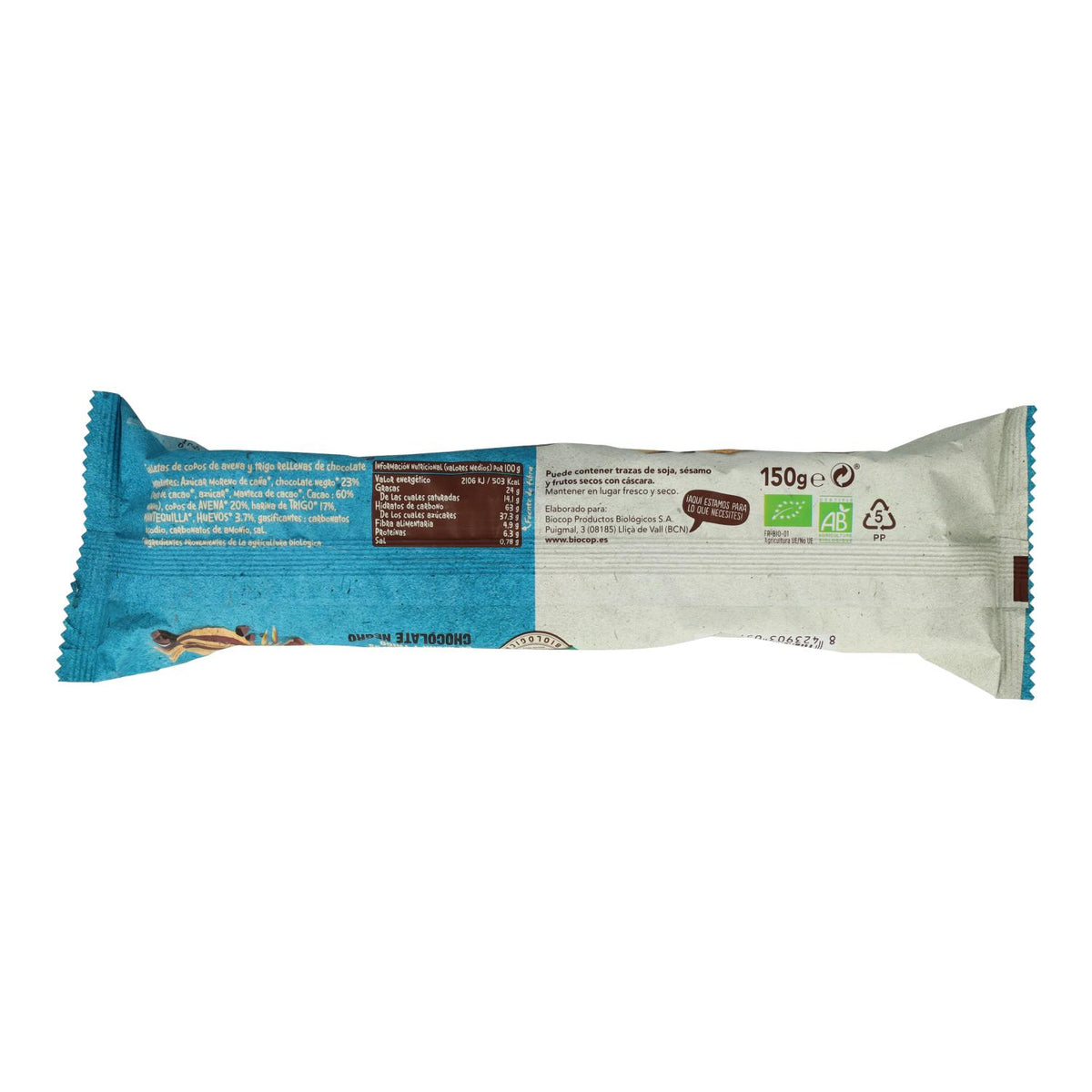 Galletas con Copos de Avena rellena de Chocolate Negro Biocop 150 g