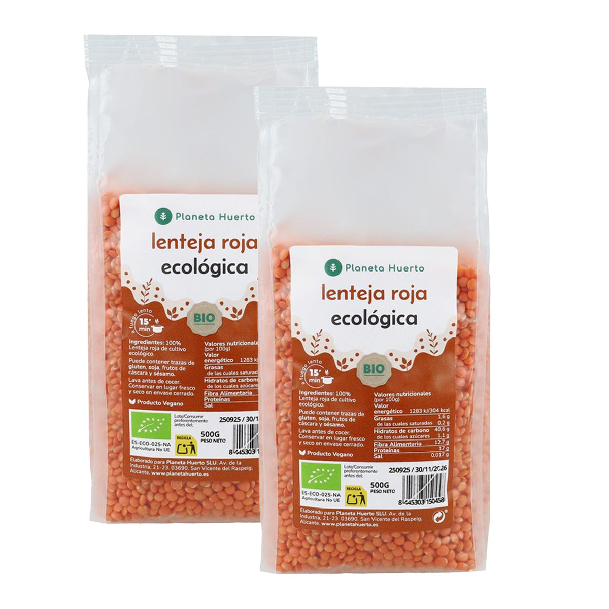 Pack 2x Lenteja Roja ECO Planeta Huerto 500 g