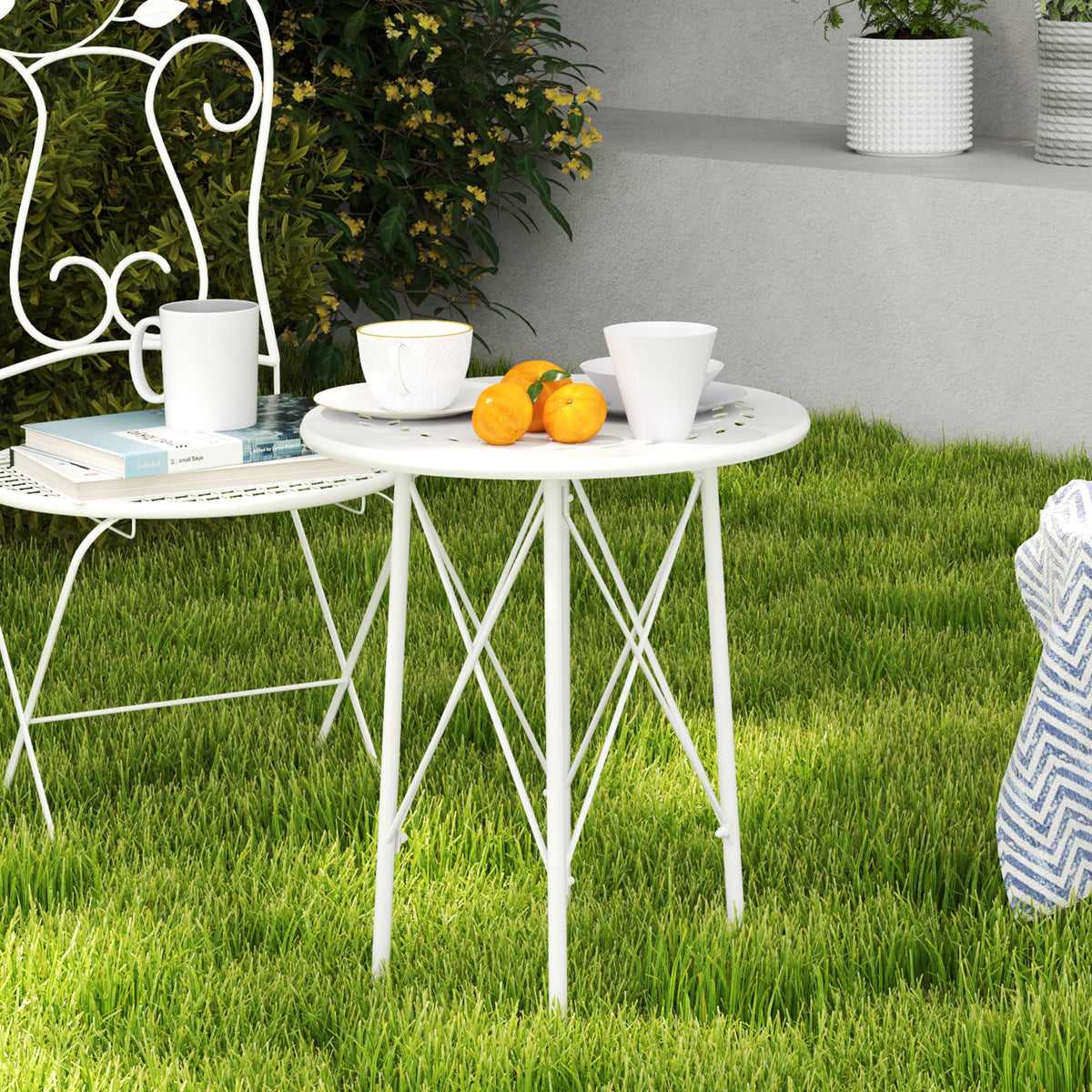 Mesa De Jardín Outsunny Acero Blanco 40x40x50 Cm_4