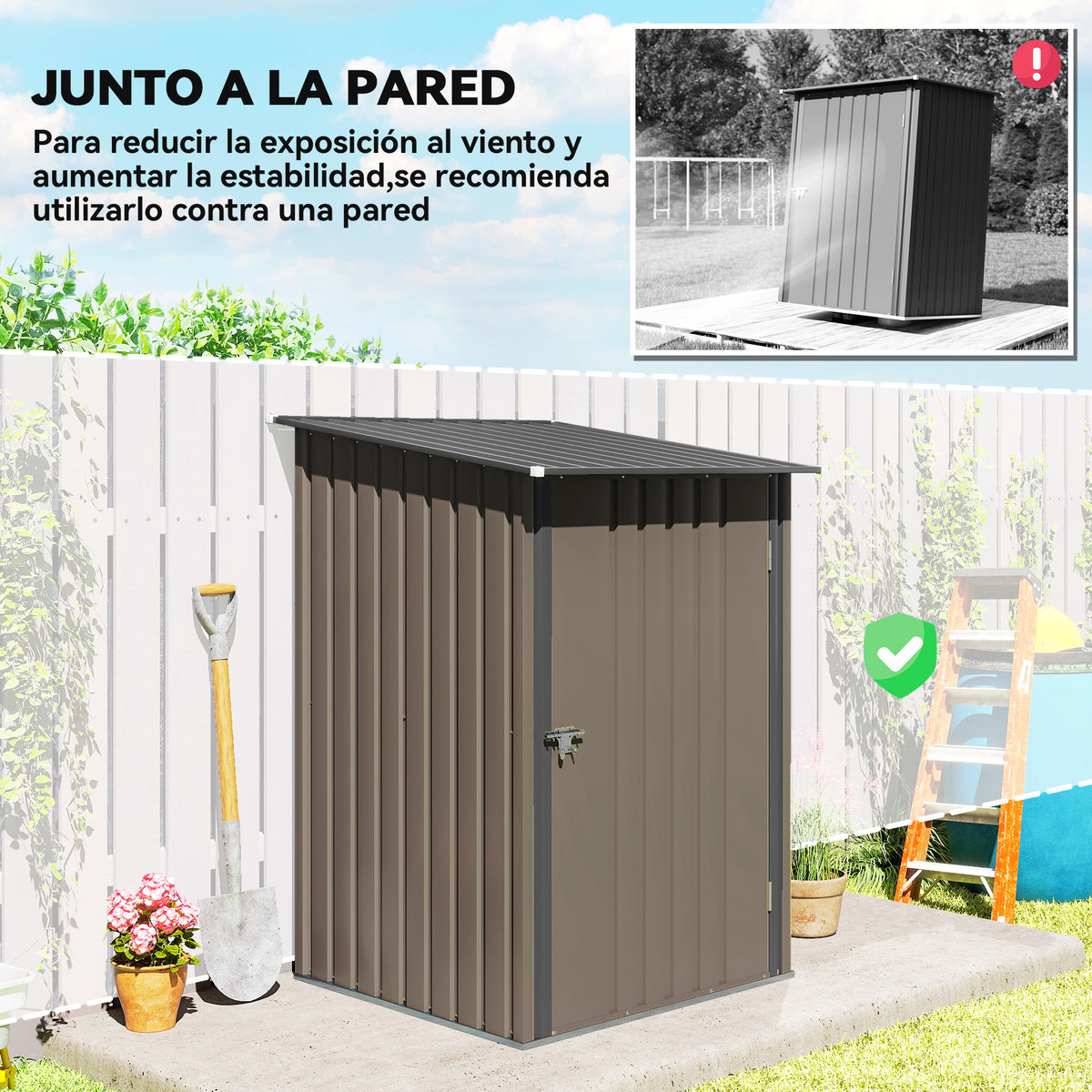 Caseta De Jardín Outsunny Acero Lacado Marrón 100x103x160 Cm_5