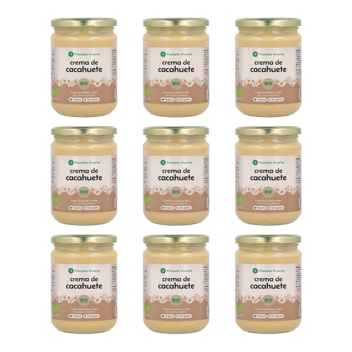 Pack 9x Crema de Cacahuetes ECO Planeta Huerto 350g