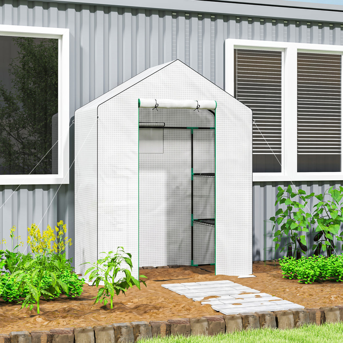 Invernadero Para Jardín Outsunny Acero, Pe Blanco 140x73x190 Cm 845-933v00wt_1