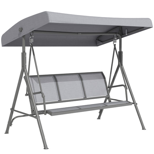 Outsunny Columpio Balancín De Jardín De 3 Plazas Con Techo Ajustable 175x118x159 Cm Gris_0