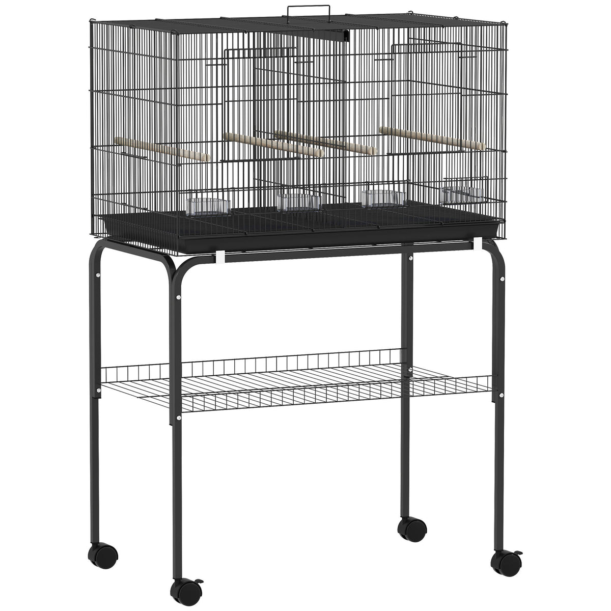 Jaula Para Pájaros Pawhut Acero, Pp Negro 76x46x116 Cm_0