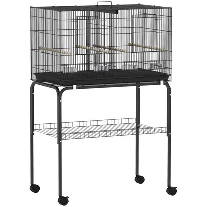 Jaula Para Pájaros Pawhut Acero, Pp Negro 76x46x116 Cm_0