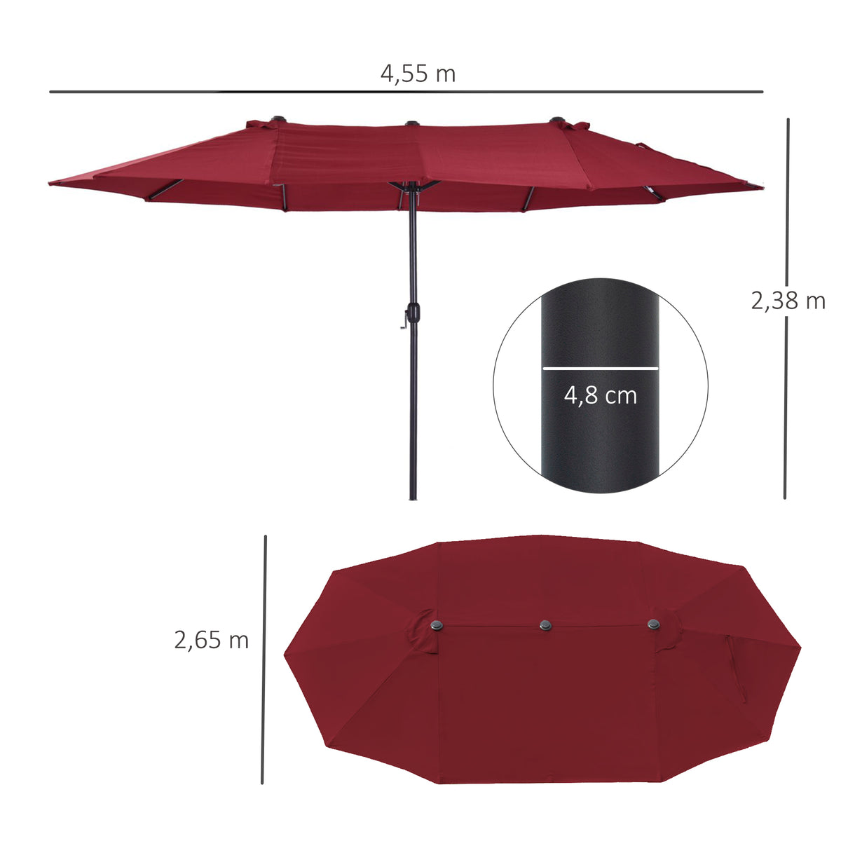 Sombrilla Doble Outsunny Tela De Poliéster, Acero Rojo 455x265x238 Cm_2