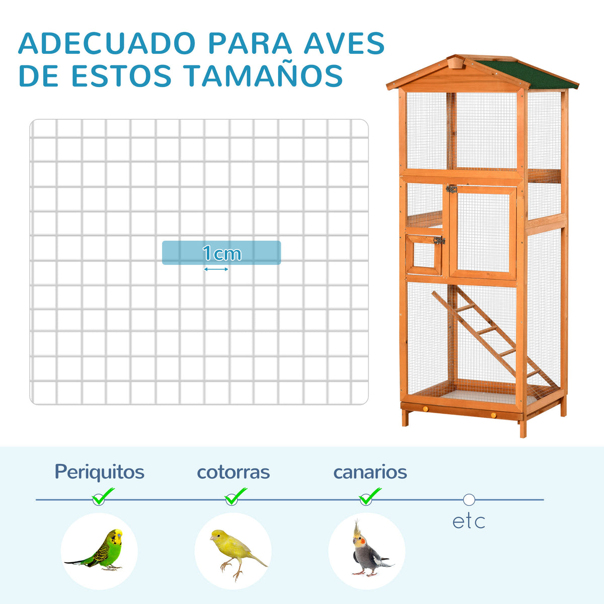 Jaula Para Pájaros Pawhut Madera Natural 68x63x165 Cm_5
