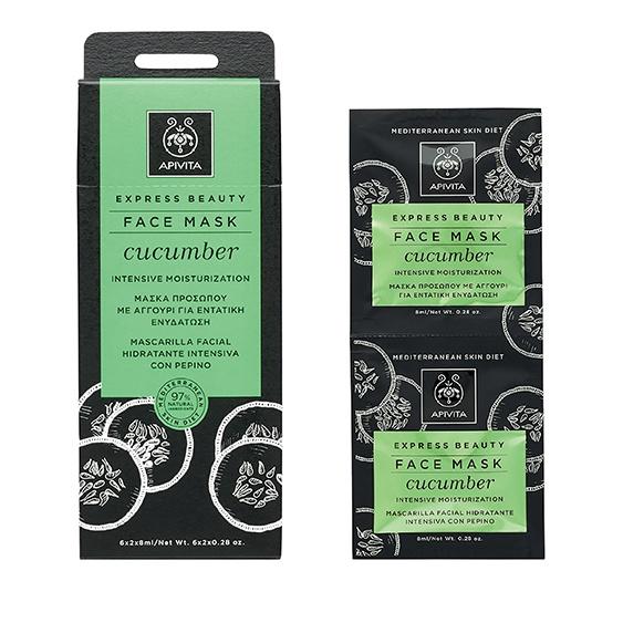 Mascarilla hidratante facial intensiva con pepino Express Beauty Apivita 2 x 8 ml