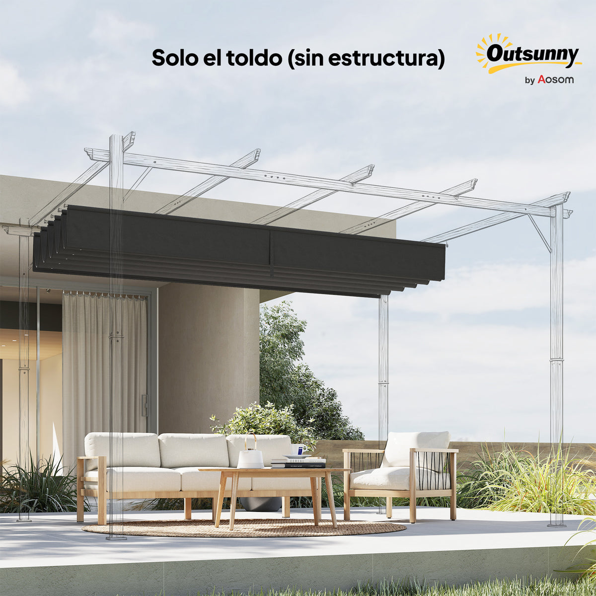 Cubierta Para Pérgola Outsunny Tela Poliéster Gris Oscuro 250x255x6 Cm_4