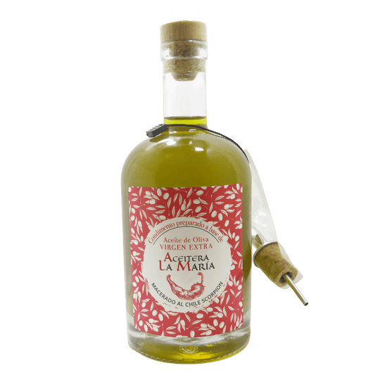 Aceite De Oliva Virgen Extra Macerado Al Chile Scorpion 50 Cl Con Vertedor Metálico_0