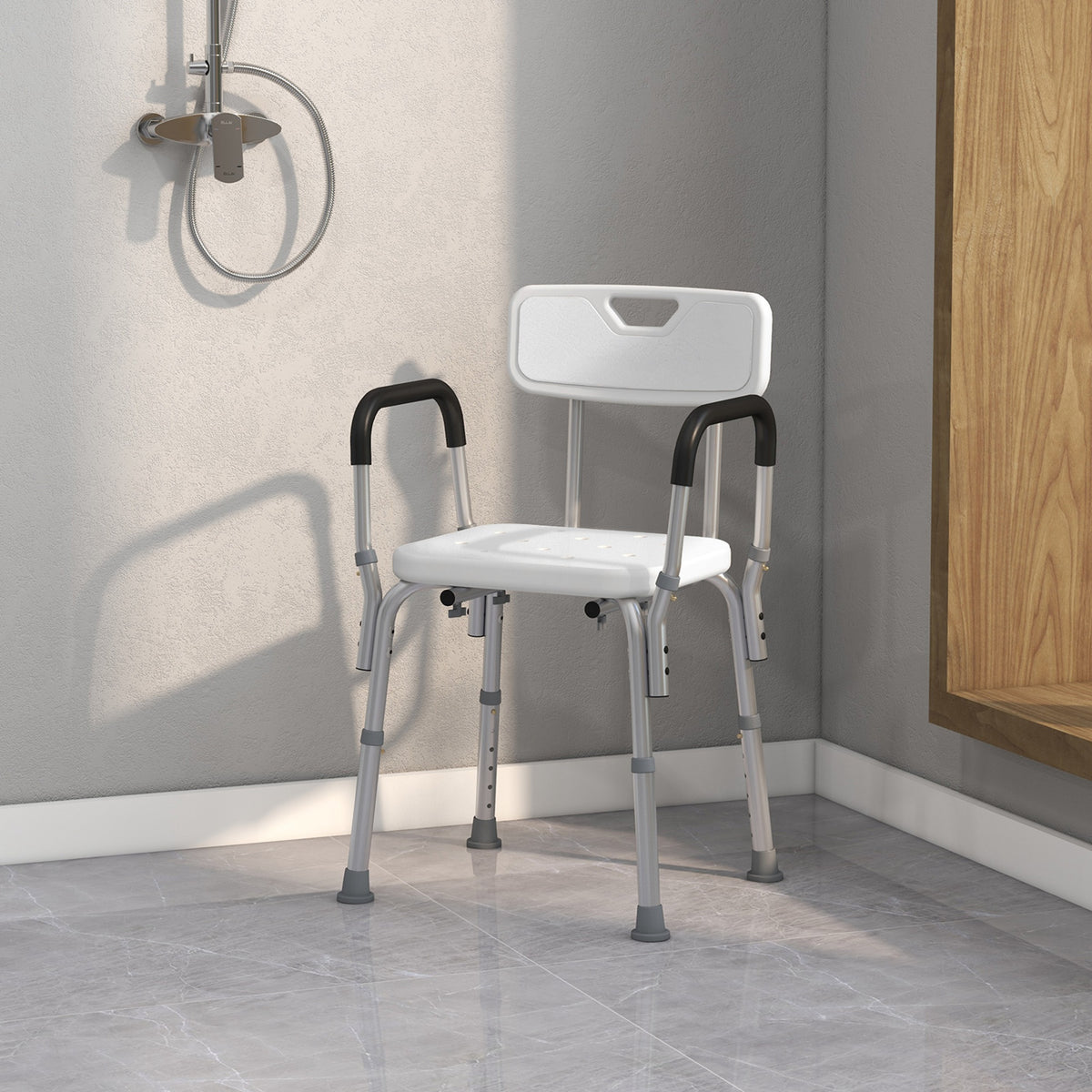 Silla Para Ducha Homcom Aleación De Aluminio Blanco 51,5x51,5x84 Cm_3