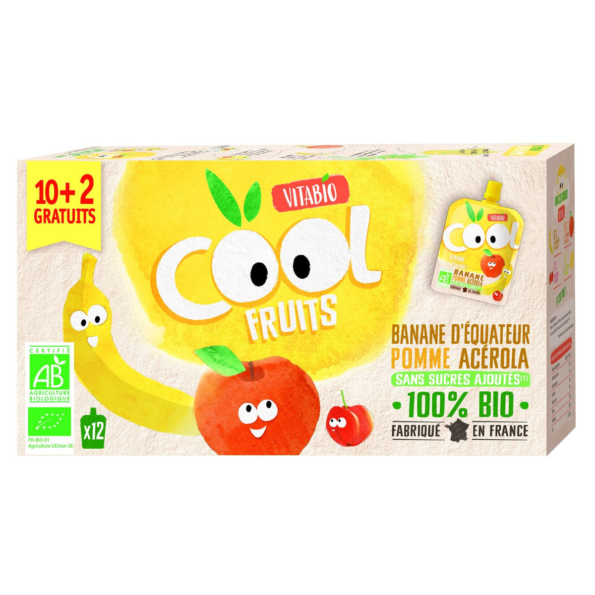Pack 12 uds Cool Fruits Manzana y Plátano 90g VITABIO