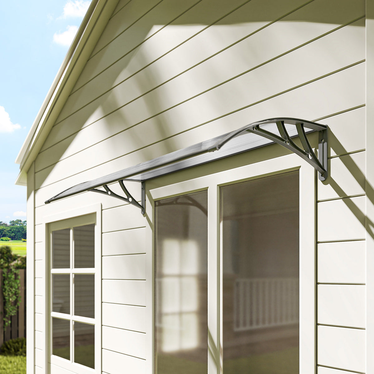 Marquesina Exterior Policarbonato Outsunny 110x60x20 Cm Transparente_4