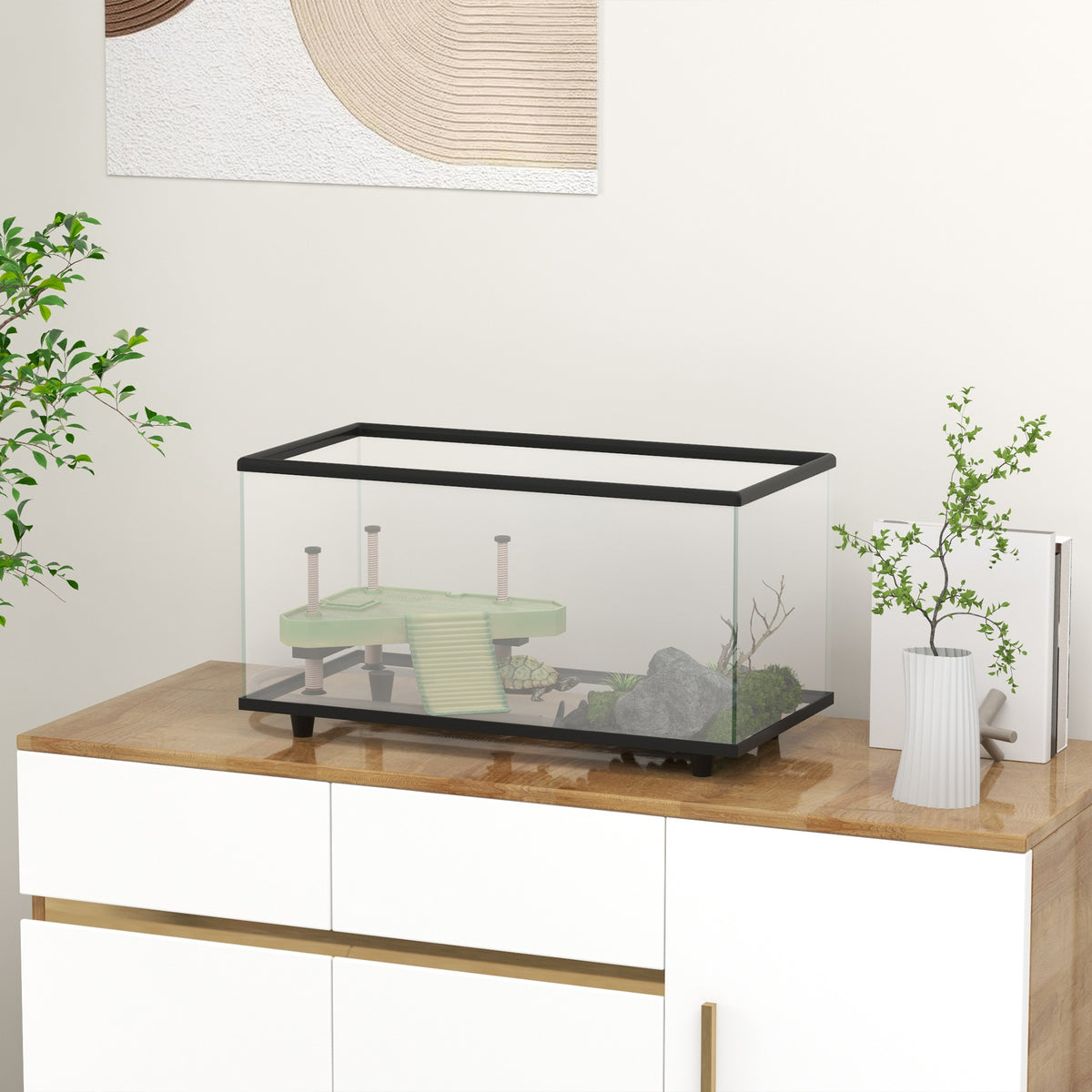 Acuario Para Tortugas Pawhut Vidrio Templado, Pp Transparente 60x30x32 Cm_1