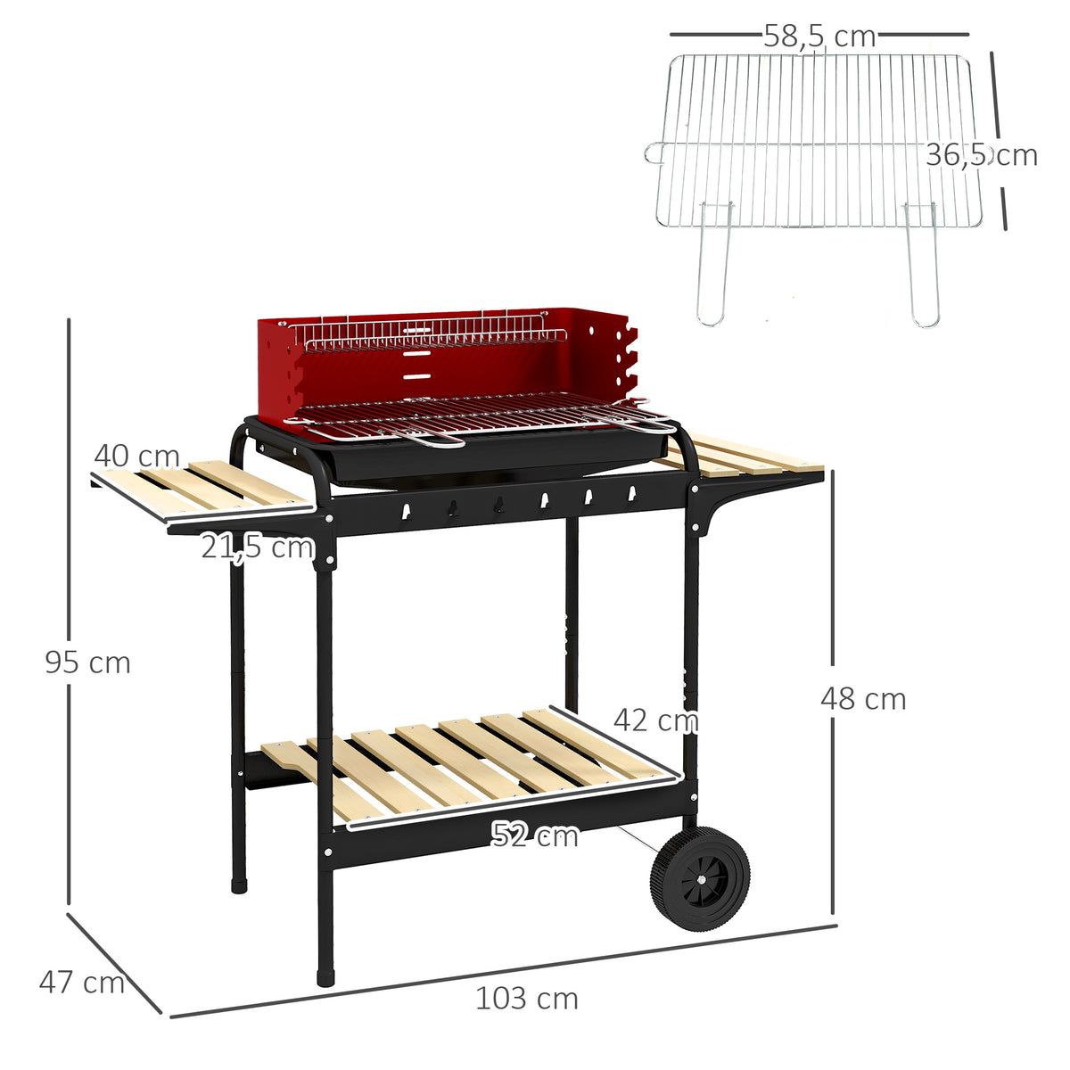 Barbacoa De Carbón Outsunny Metal, Madera De Pino Rojo 103x47x95 Cm_2