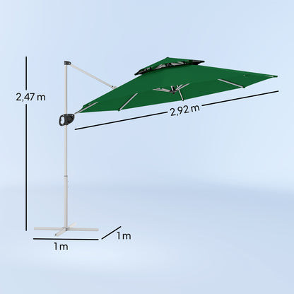 Sombrilla Excéntrica Outsunny Poliéster, Metal Verde Oscuro 292x292x247 Cm_2