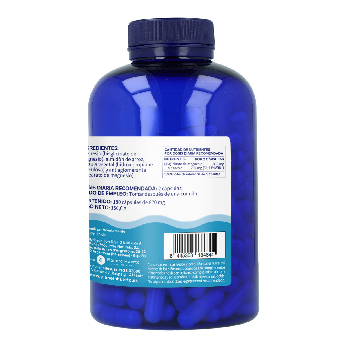Pack 2xBisglicinato de Magnesio 500 mg Planeta Huerto 180 cápsulas