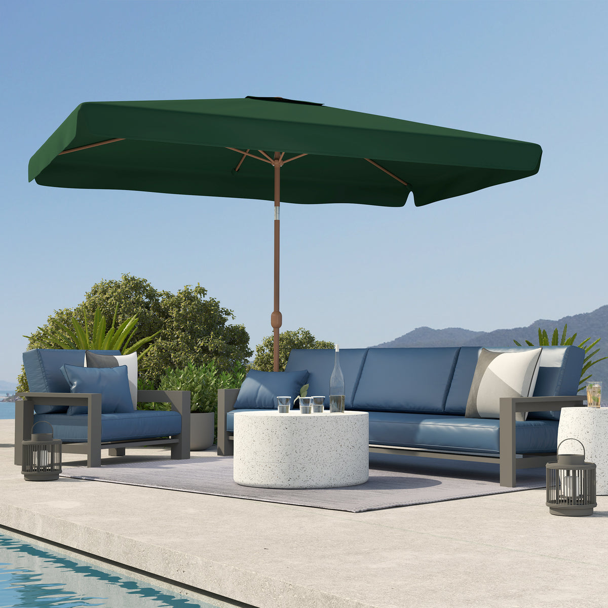 Sombrilla De Jardín Outsunny Poliéster, Aluminio Verde Oscuro 300x200x235 Cm_3