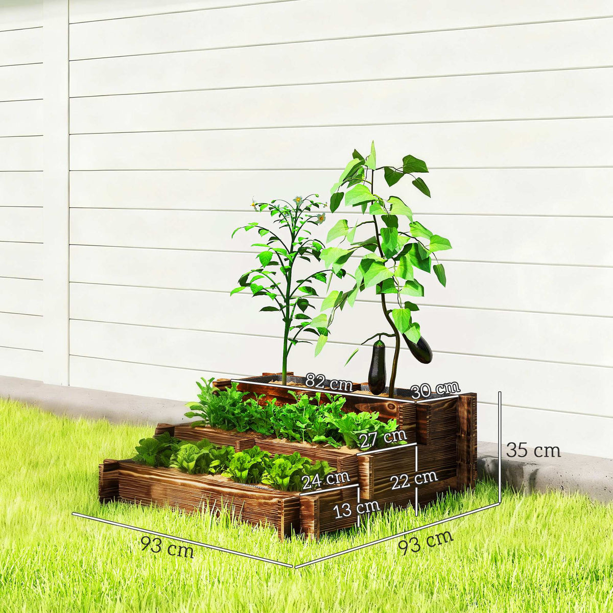 Jardinera Outsunny Madera De Abeto Carbonizado 93x93x35 Cm_2