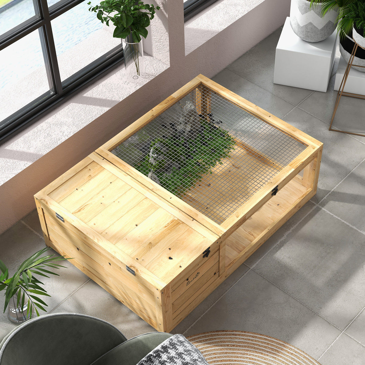 Casa Para Tortugas Pawhut Madera De Abeto Amarillo 91x60.5x32 Cm D40-012v00yl_4