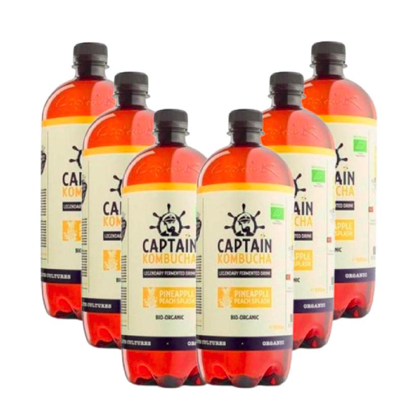 Pack 6 L Bebida Kombucha BIO piña y melocotón Captain Kombucha