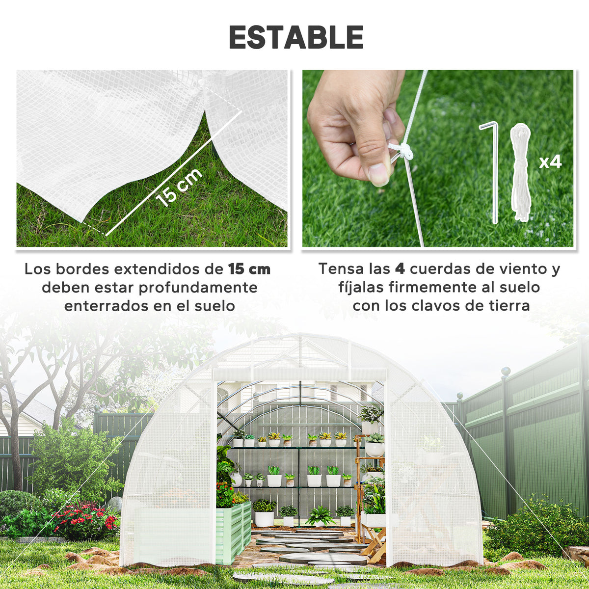 Invernadero De Túnel Jardín Con 12 Ventanas Outsunny 8x3x2m Blanco_5