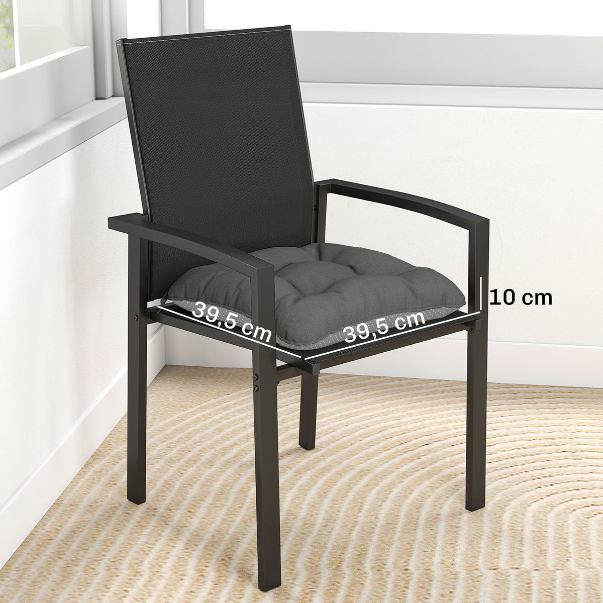 Cojines Para Sillas Outsunny Poliéster, Espuma Gris Oscuro 39.5x39.5x10 Cm_2