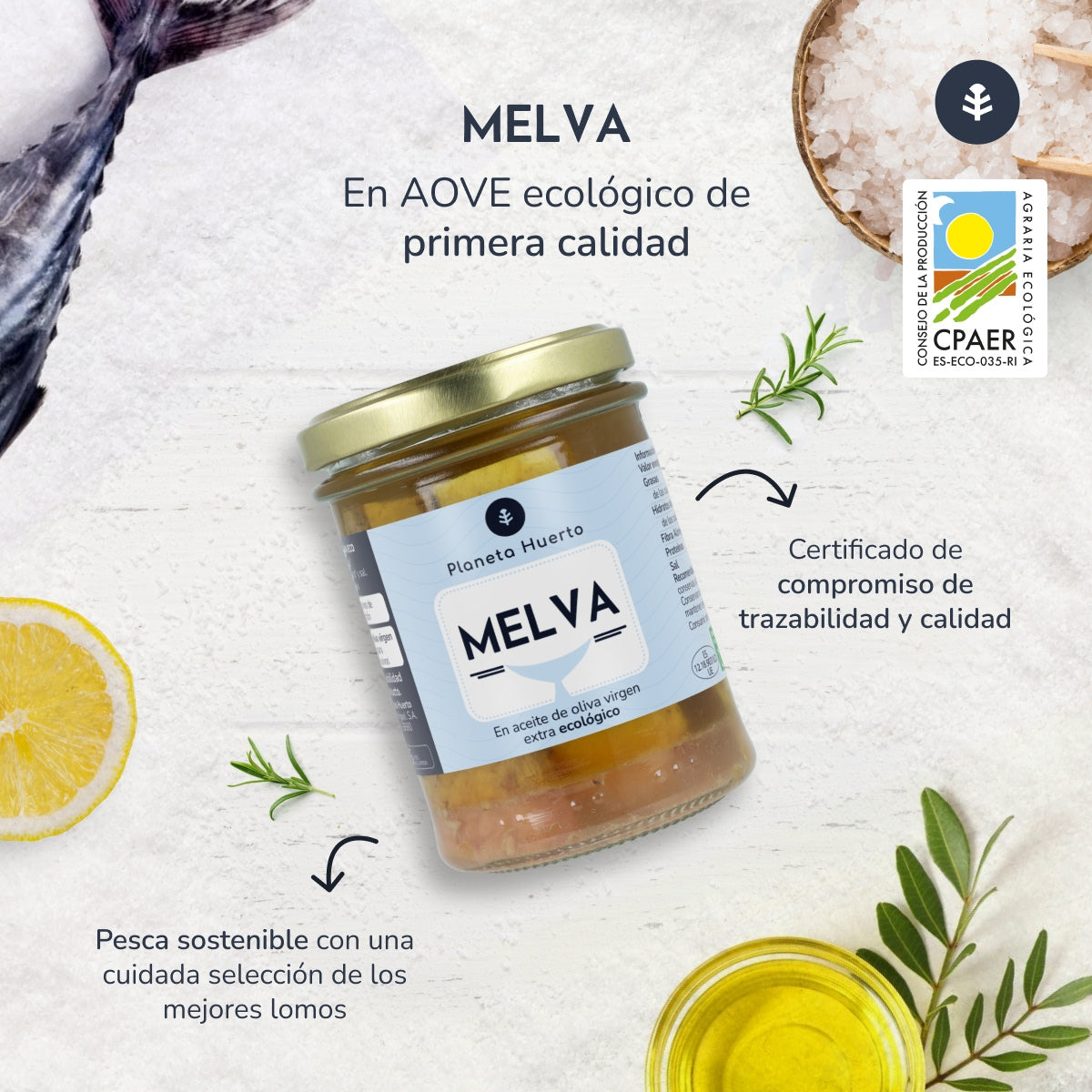 Melva en aceite de oliva virgen extra ECO Planeta Huerto 190 g