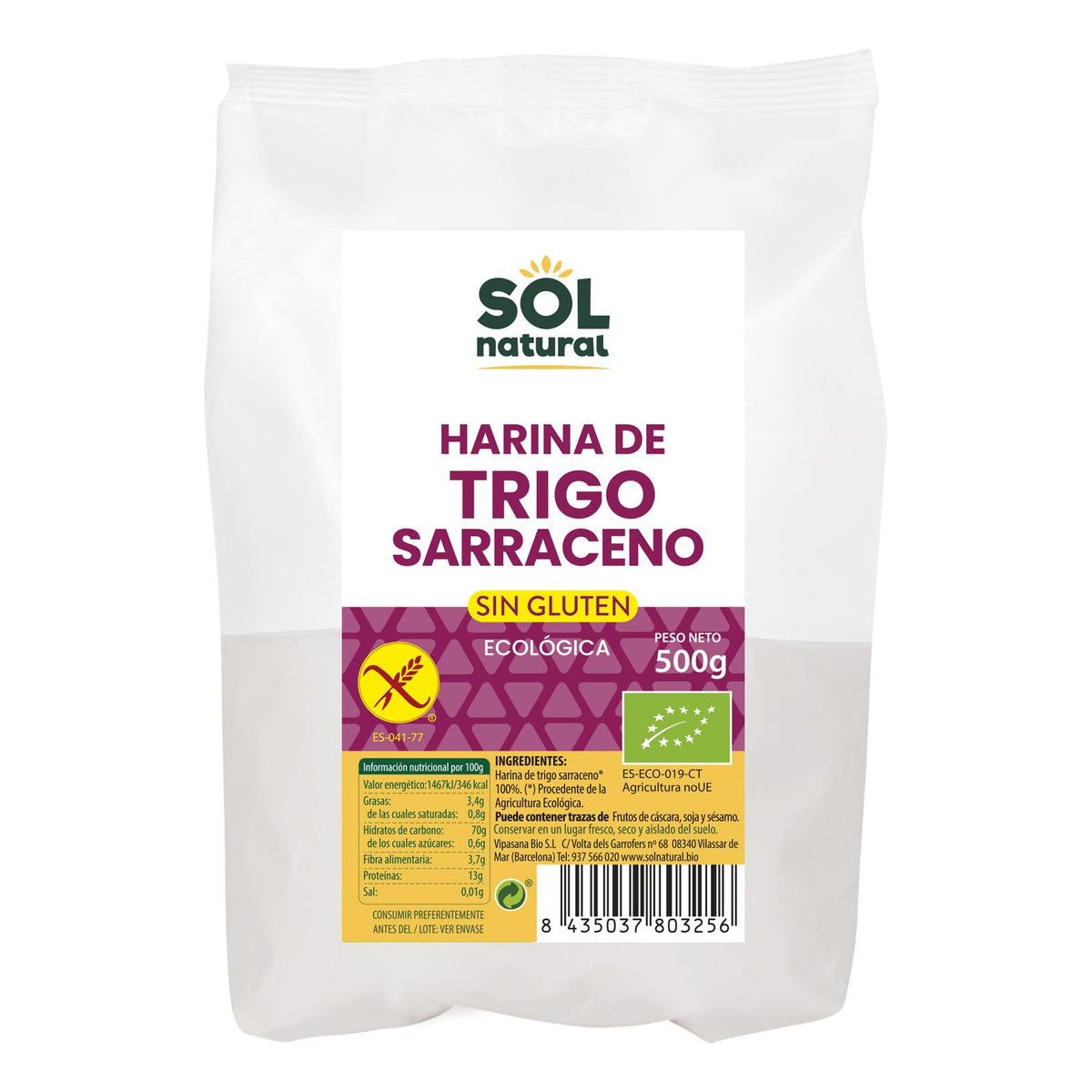 Harina de trigo sarraceno sin gluten Sol Natural 500 g
