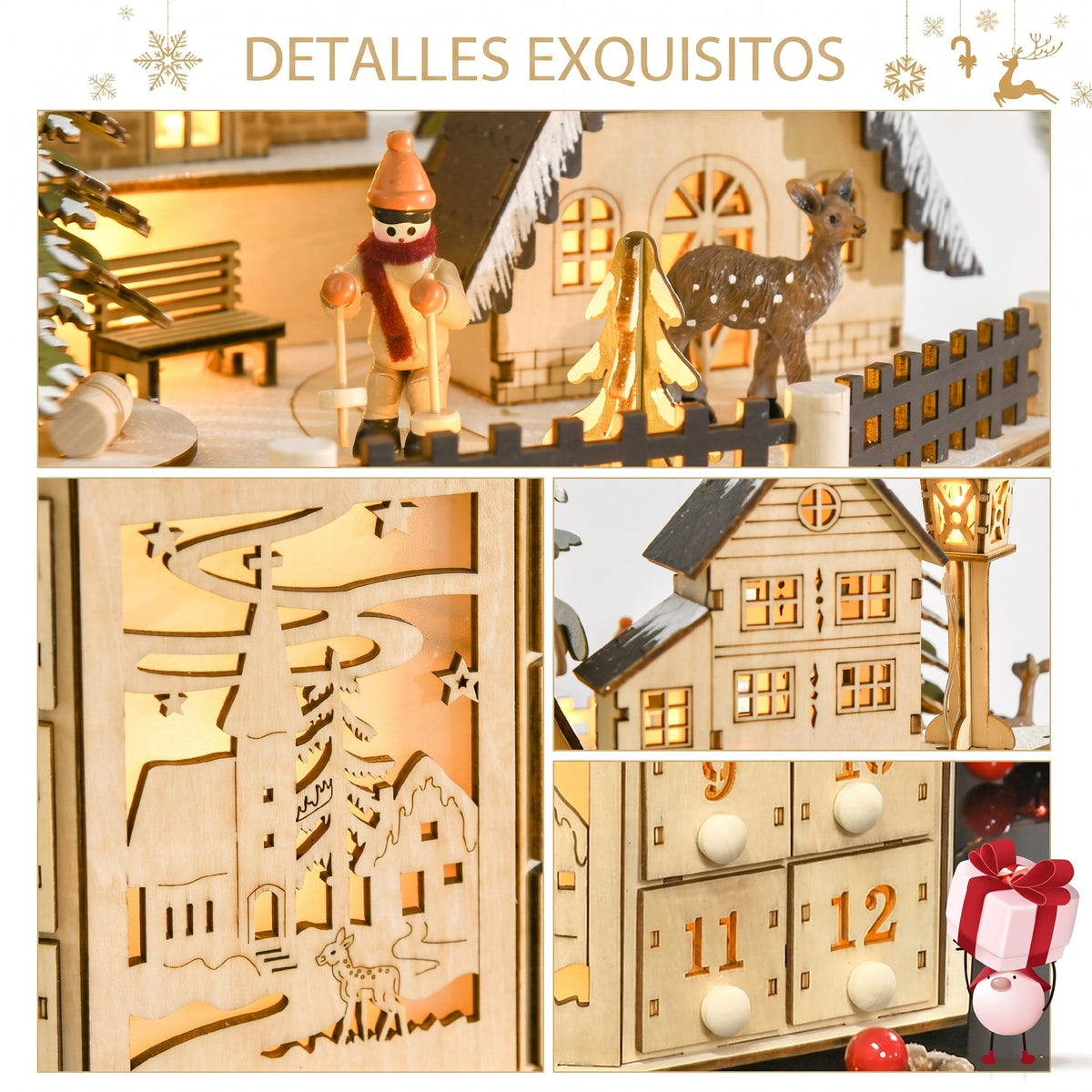 Calendario Adviento Navidad Homcom Madera Contrachapado Madera Natural 25x20x29 Cm_5