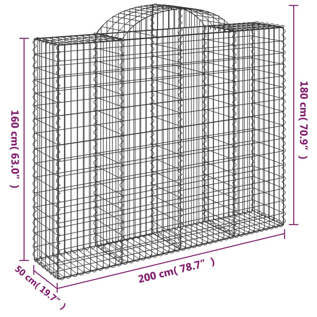 Cestas Gaviones 13 Uds Forma De Arco Hierro 200x50x160/180 Cm_5