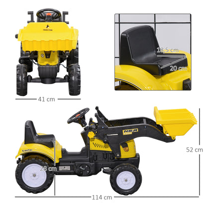 Tractor Infantil Homcom Pp, Pvc, Metal Amarillo 114x41x52 Cm_2