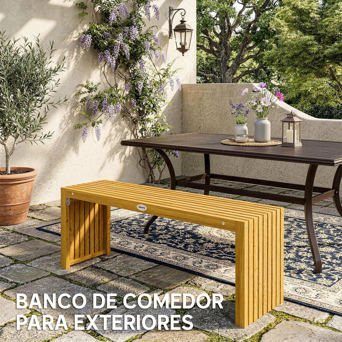 Banco De Jardín Outsunny Madera De Acacia Madera Natural 110x30x45 Cm_5