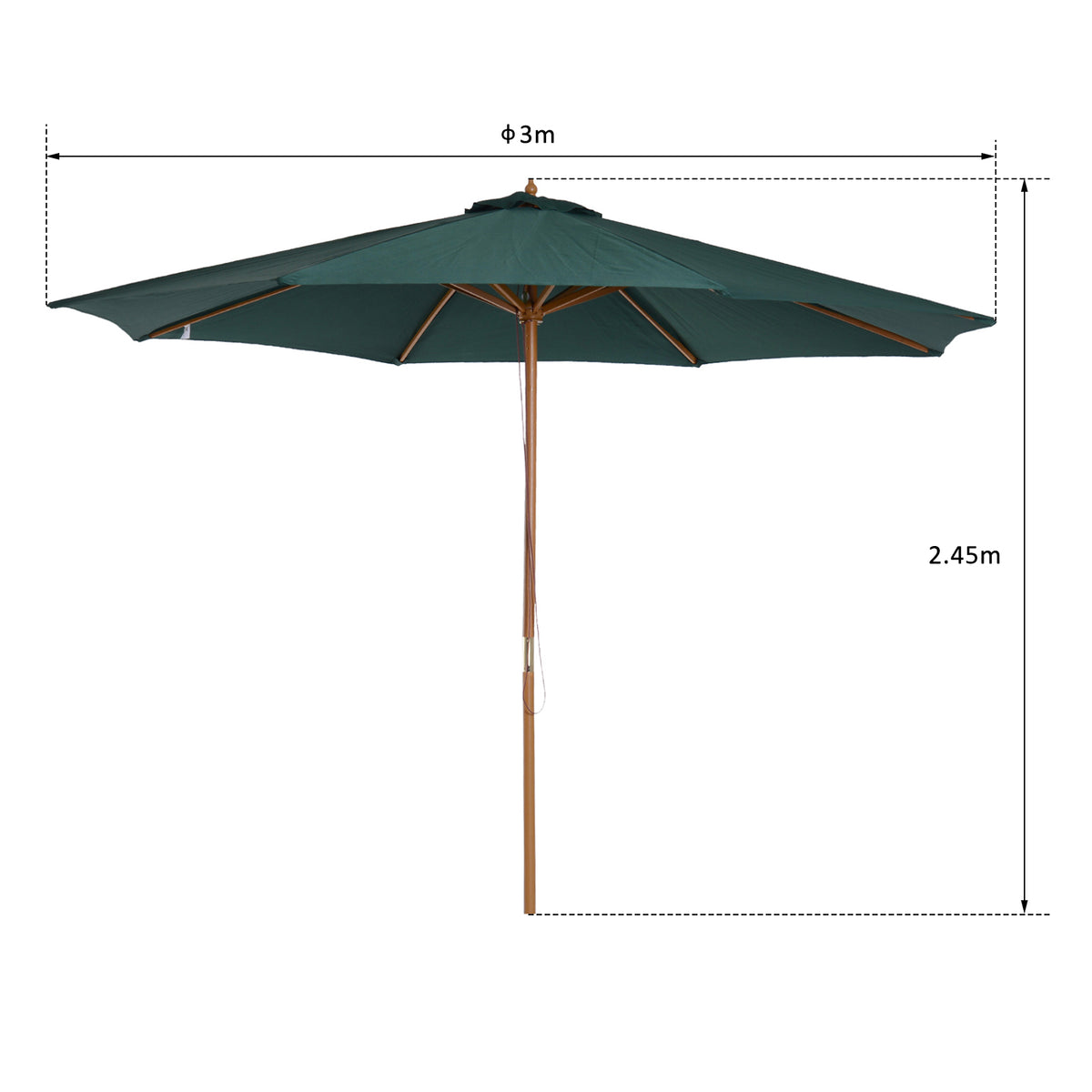 Parasol De Jardín Outsunny Verde Mástil De Madera Ø300x250 Cm_2