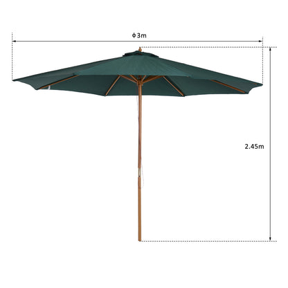 Parasol De Jardín Outsunny Verde Mástil De Madera Ø300x250 Cm_2