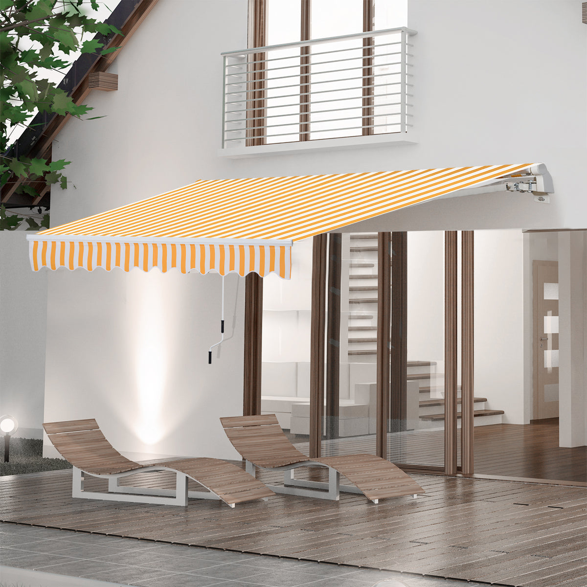Toldo Manual Retráctil Outsunny Poliéster, Aluminio Naranja 295x245x151.5 Cm_1
