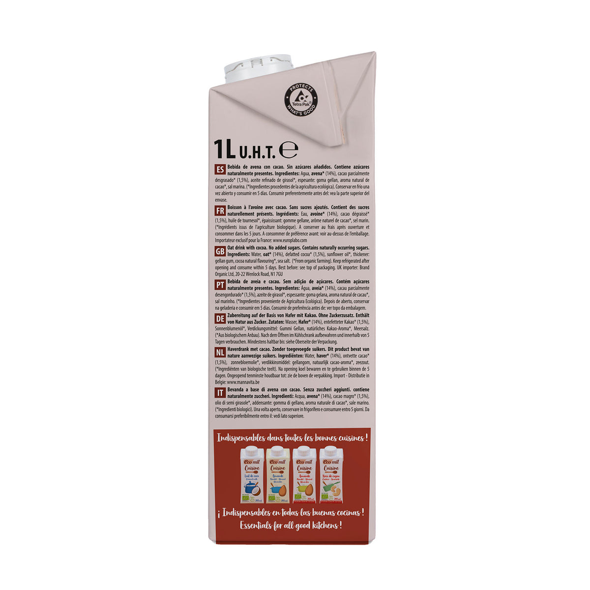 Bebida de Avena Cacao Bio Ecomil 1 L