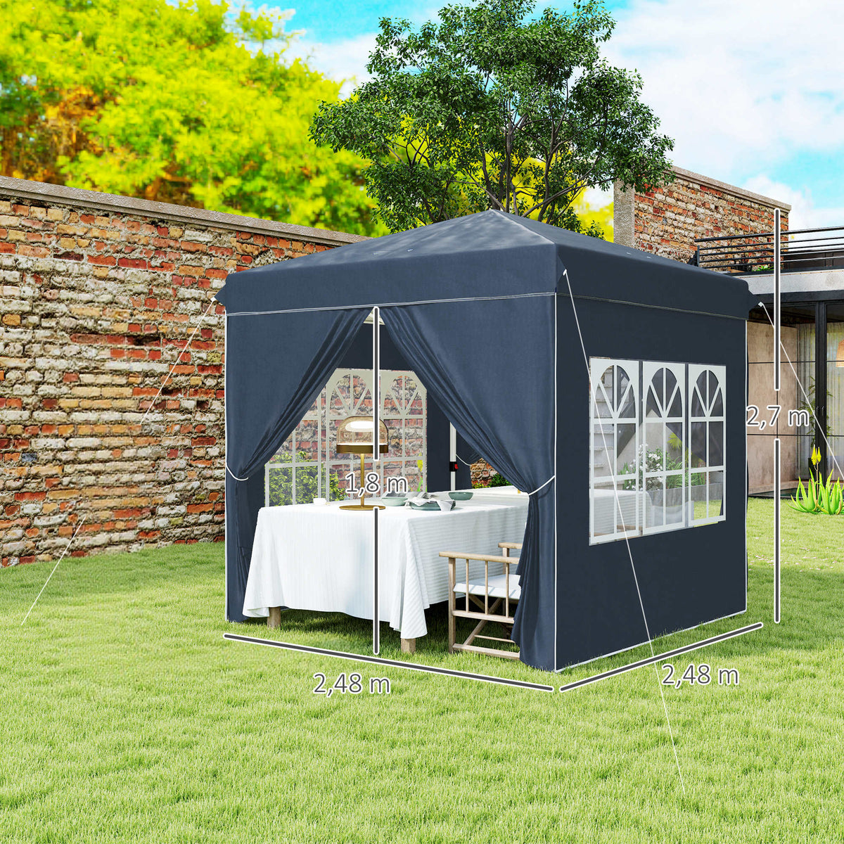 Carpa Plegable Outsunny Metal, Tela Oxford Azul 248x248x270 Cm_2