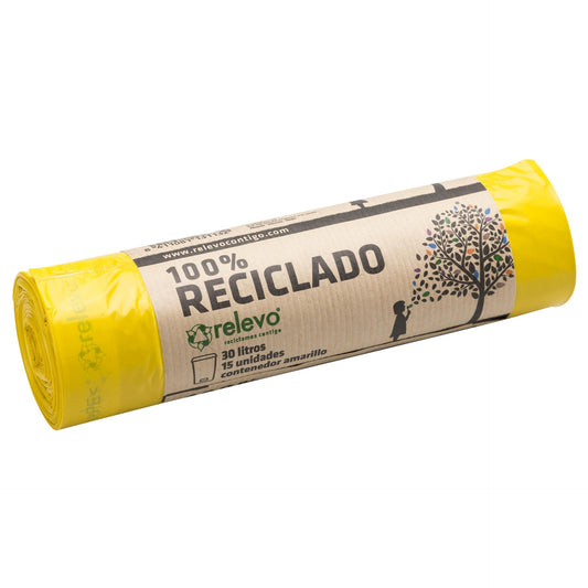 Bolsas basura amarilla 30 litros 100% recicladas Relevo 15 Uds