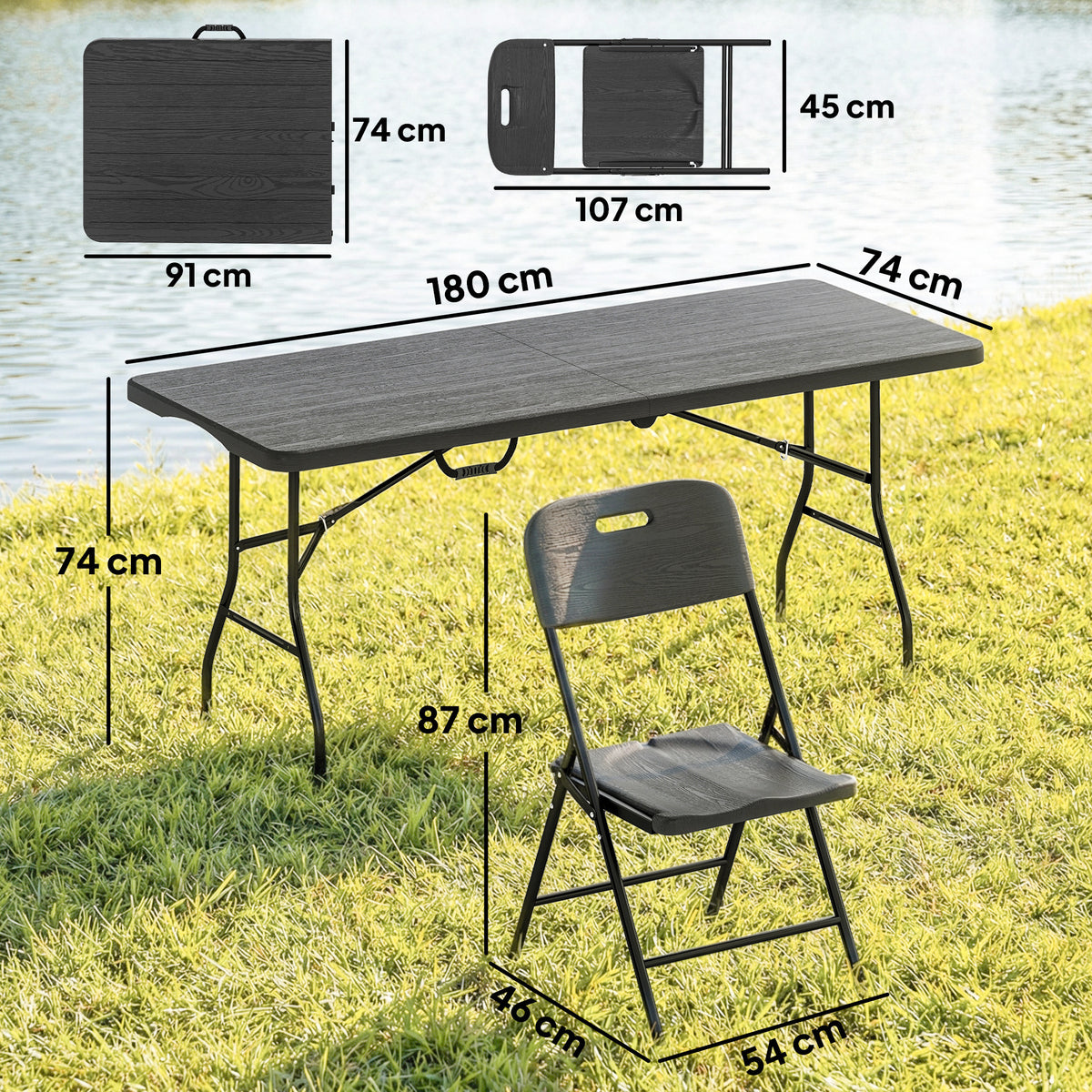 Conjunto Para Camping Outsunny Hdpe, Metal Negro 180x74x74 Cm_2