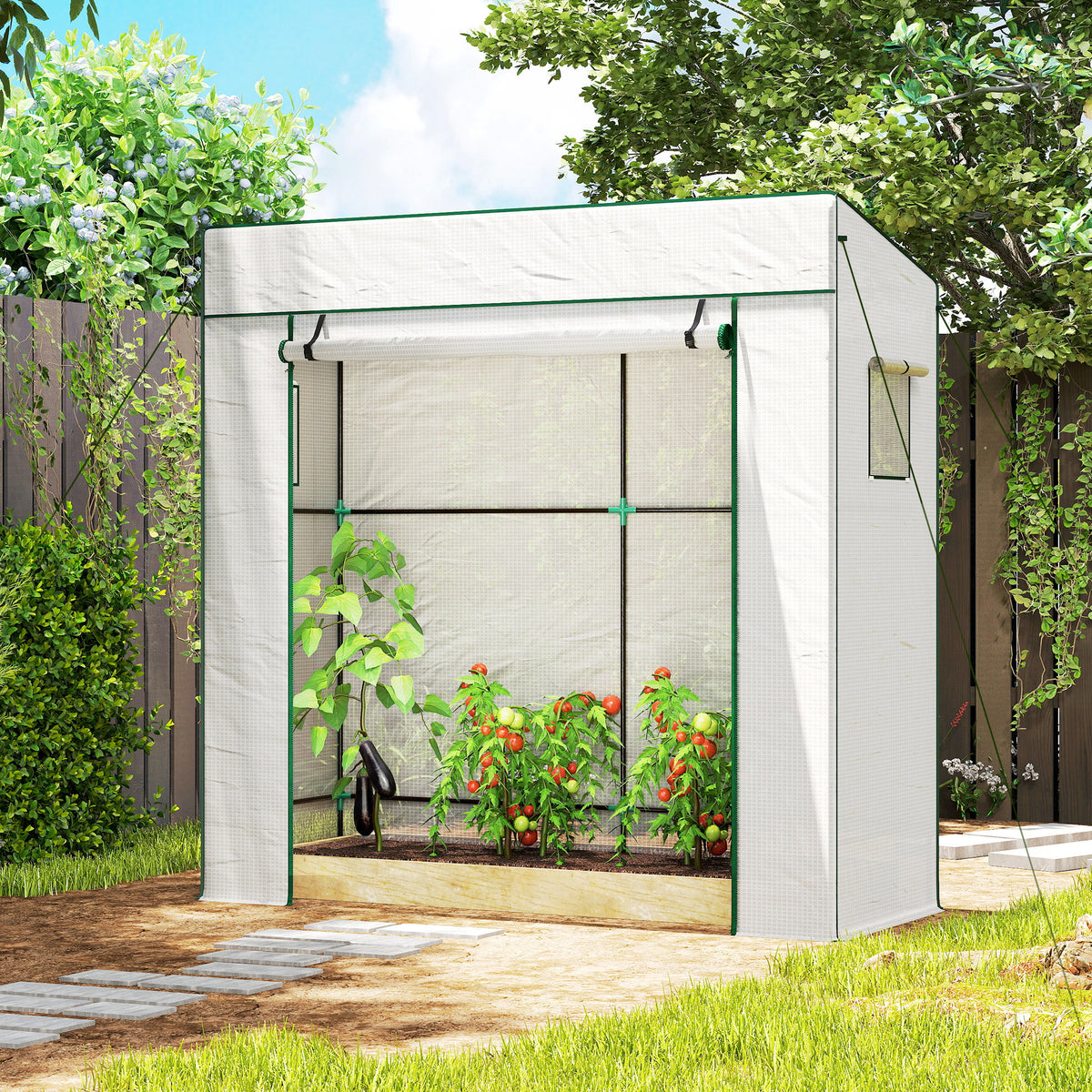 Invernadero Outsunny Acero, Pe Blanco 196x77x197 Cm_3