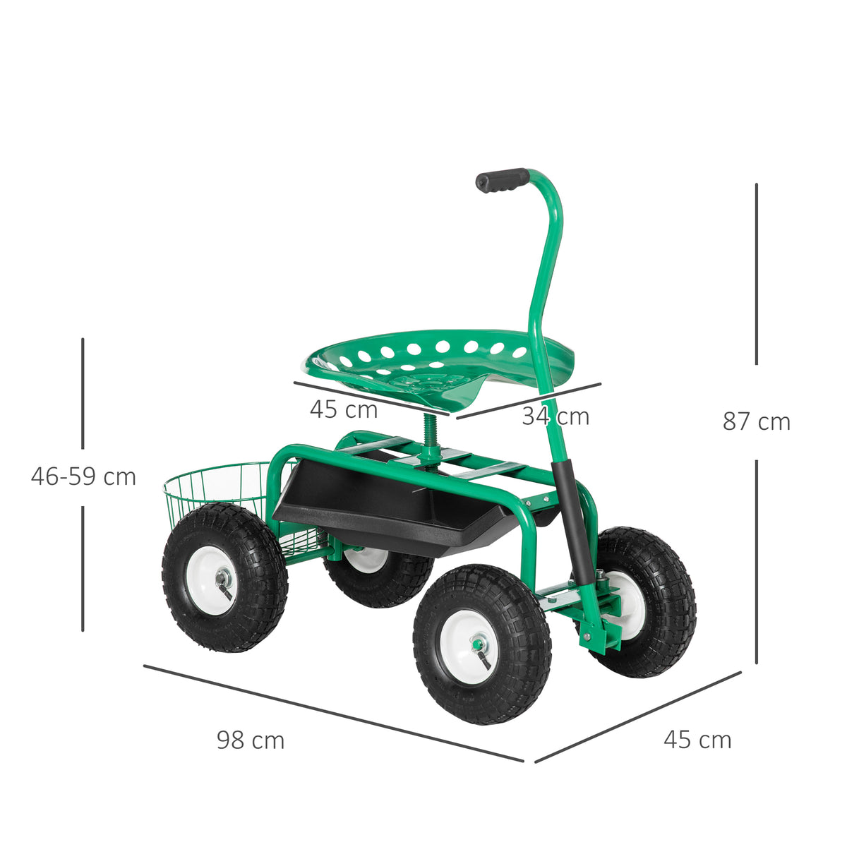 Carrito De Jardín Outsunny Metal, Pp Verde 98x45x87 Cm_2