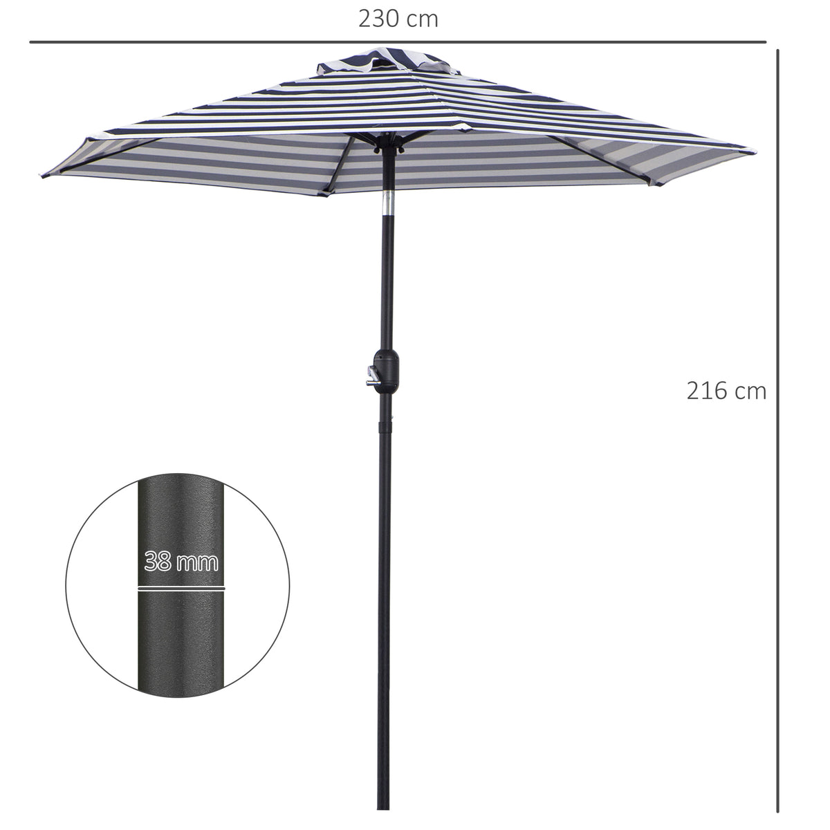 Sombrilla Terraza Outsunny Metal, Poliéster Azul Y Blanco 230x230x216 Cm_2