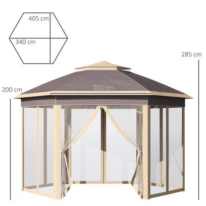 Carpa Plegable Outsunny Metal, Tela Oxford Beige 405x340x285 Cm_2