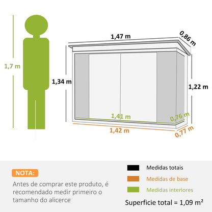 Cobertizo De Jardín 1,26 M² Con 2 Puertas Outsunny 147x86x134cm Negro_2