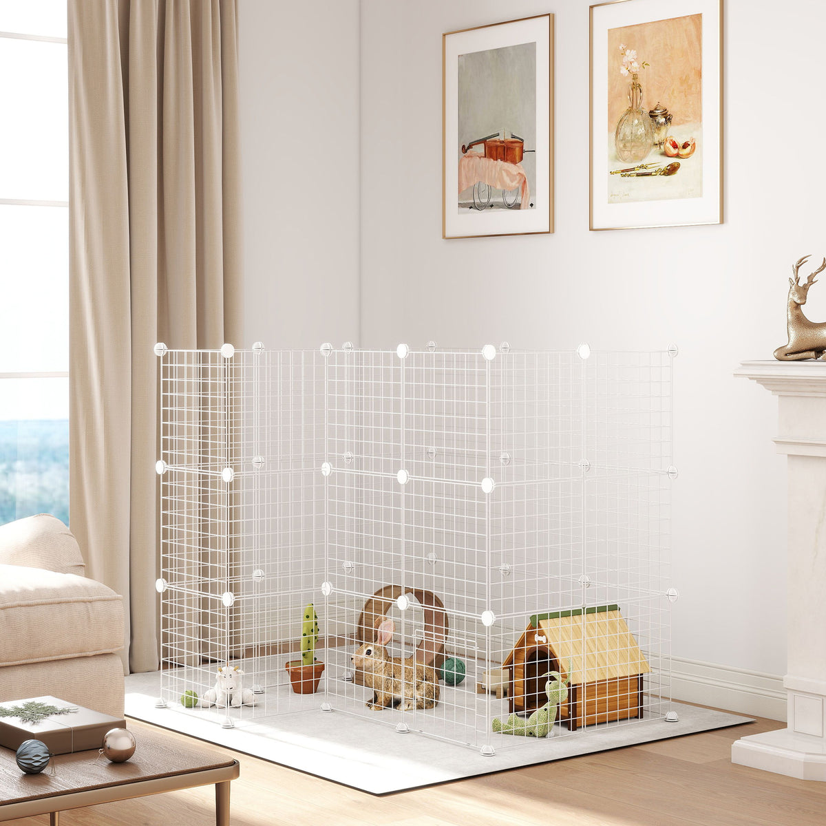 Parque Para Mascotas Pawhut Acero, Abs Blanco 146x73x73 Cm D06-072v00wt_3
