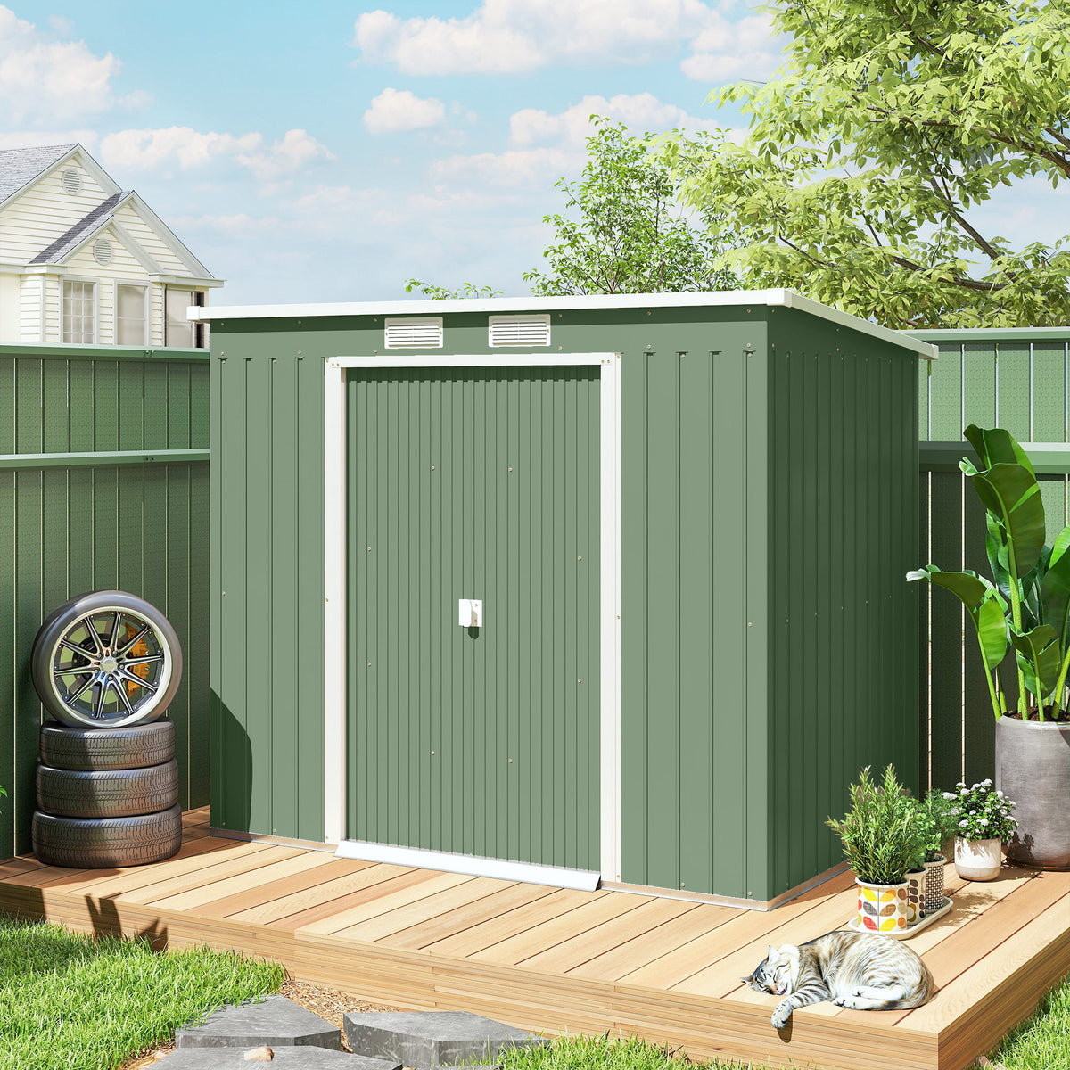 Cobertizo De Jardín Base De 2,1 M² Outsunny 213x130x173 Cm Verde_4